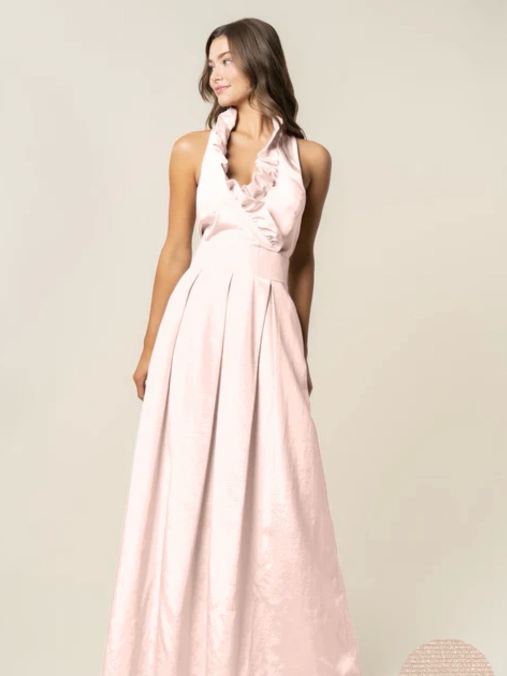 LulaKate Elegant Ruffled Halter Maxi Dress in Light Pink
